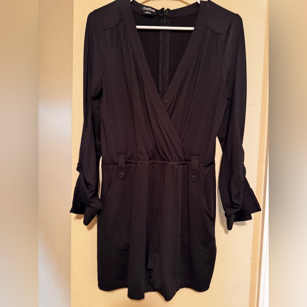 Women’s Bebe Classic Black Zippered Romper